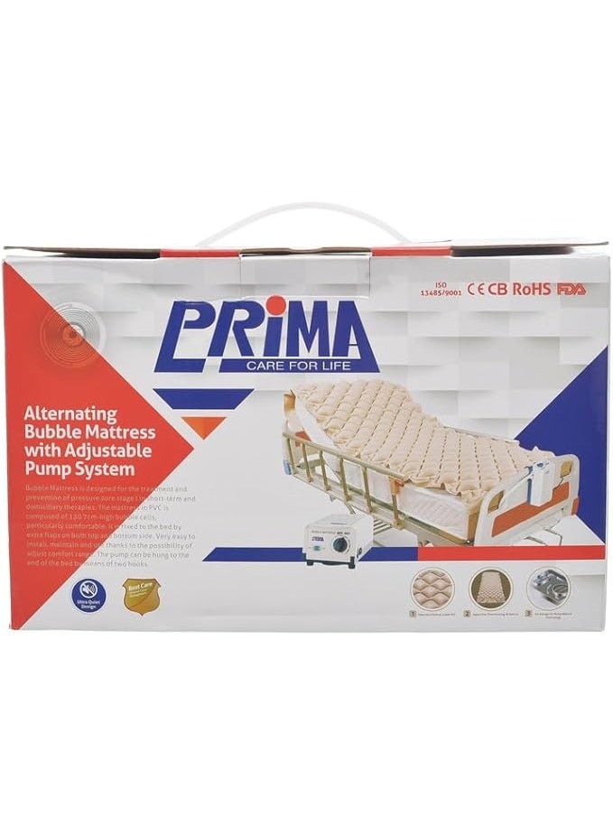 بريما مرتبة هوائية بتقنية الفقاعات المتناوبة مع مضخة قابلة للتعديل – لتخفيف الضغط وزيادة الراحة في المنزل والاستخدام الطبي - Image 1